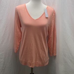 NWT Chicos Everyday Pima cotton V neck 3/4 sleeve t shirt Sz 2 L Pink
